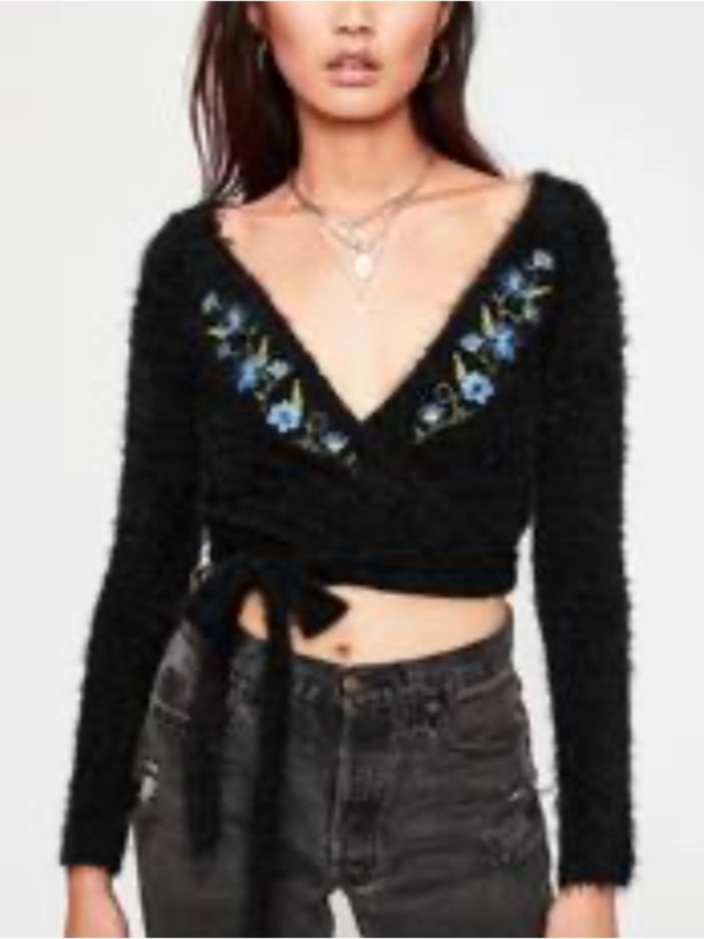 Beat Poetry Fuzzy Sweater, black floral wrap cardigan, Dolls Kill, Current Mood